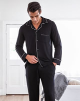 Pánské - Luxusní Hedvábné Pyžamo Dlouhé - Černé - Pravé Hedvábí - Elegant