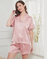 Dámské Luxusní Hedvábné Pyžamo Krátké - Lotosová - Pravé Hedvábí - Elegant