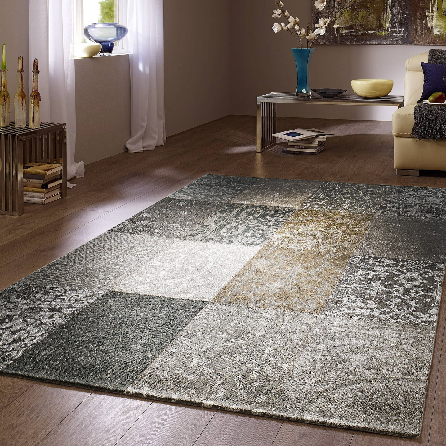 Vintage Collage Taupe - Modern Koberec - 100% Chenille-Bavlna