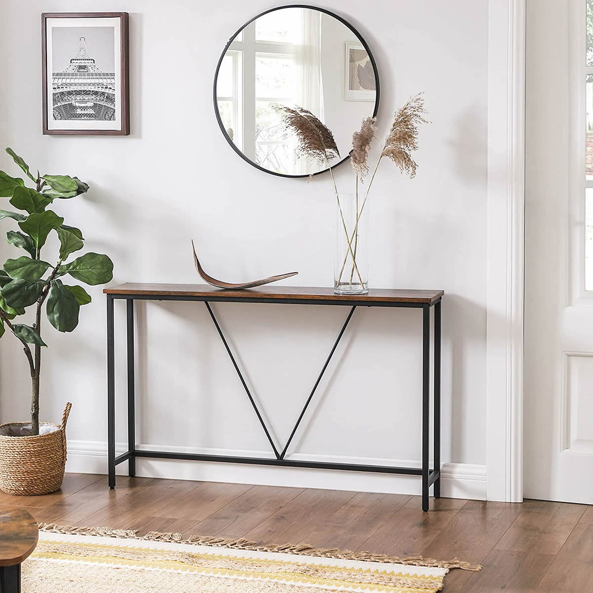 Konzolov� Stolek - D�evo - Ocelov� R�m