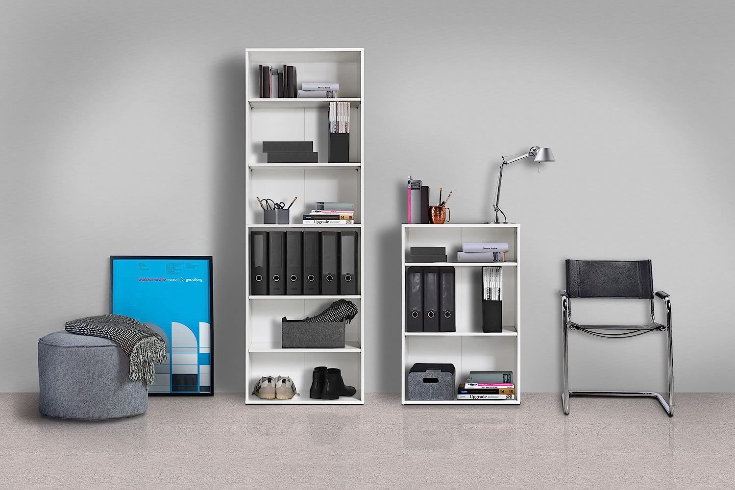 Knihovna Knihomol - Regl ny Stnu - Devn Regl na Boty - Modern - Bl