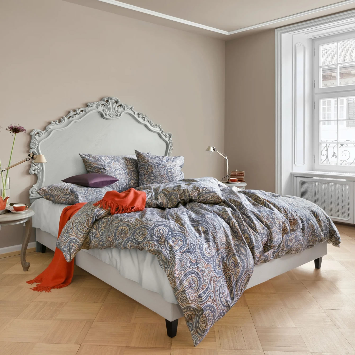 Luxusn Povleen - Schlossberg - PERINN modr - Swiss Premium Mako Satn