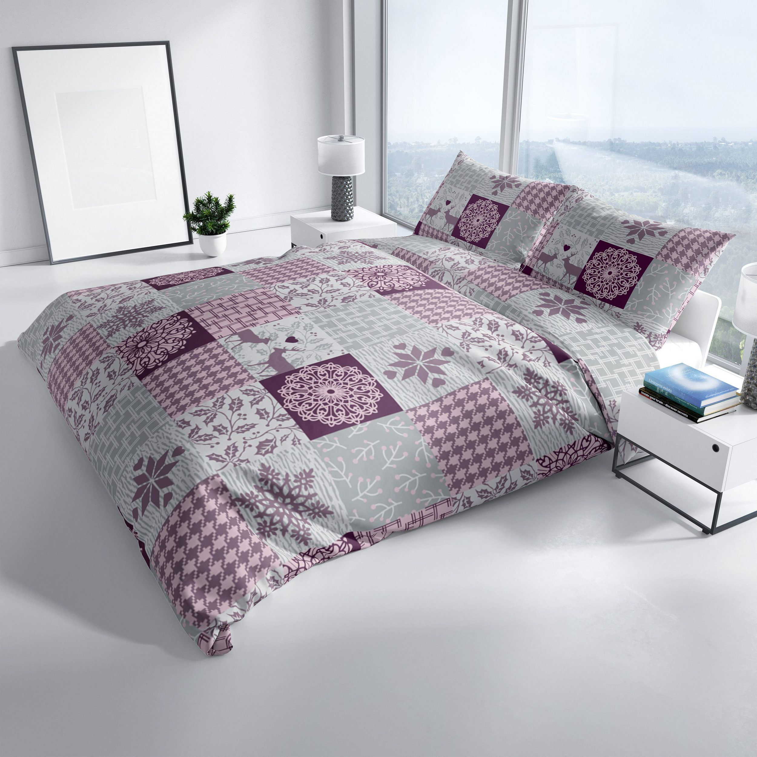Povleen - Zimn Patchwork Fialov - Flsov Flanel - Zimn Nlada